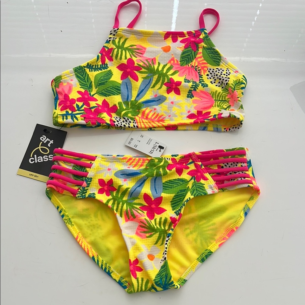 Art Class Pink and Yellow Tropical Bikini Set